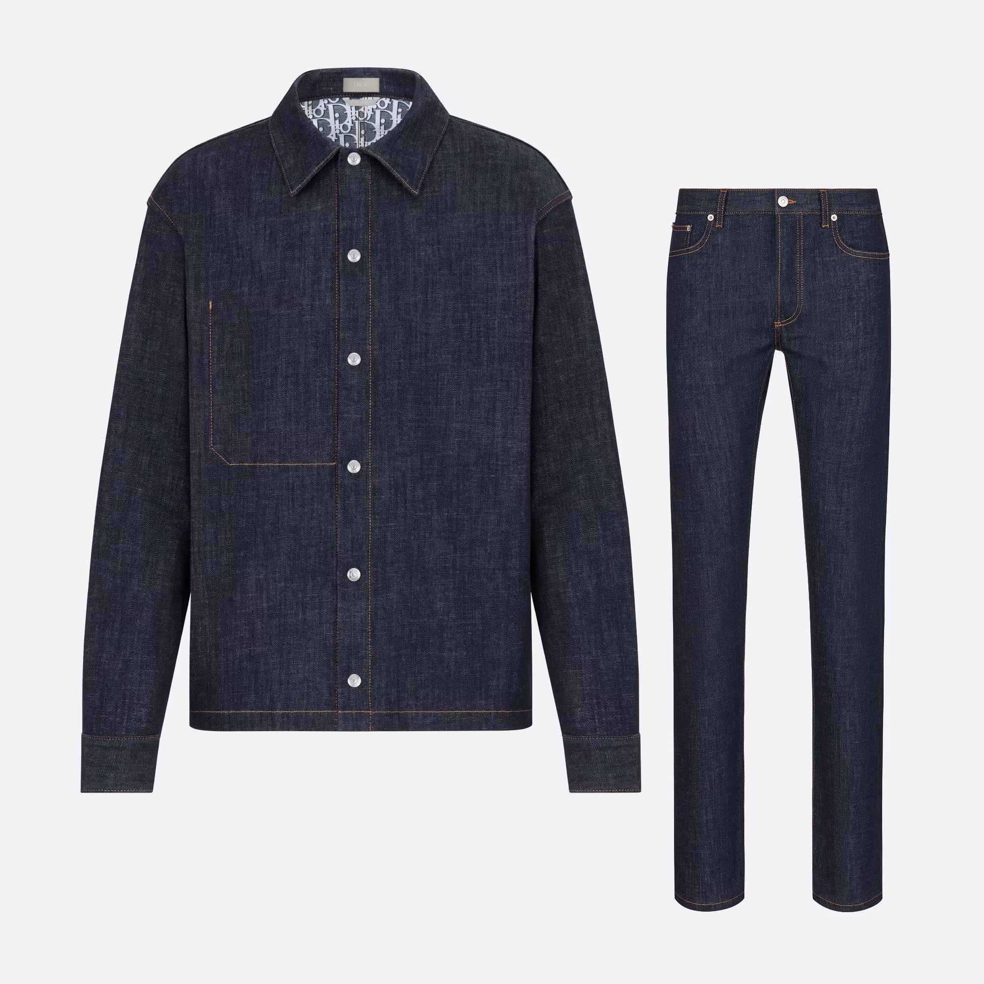 Men's Spring and Autumn Printed Blend Long Sleeve Denim Shirt Jacket Slim Cropped Mid-Rise Jeans Pants Suit Set #97916