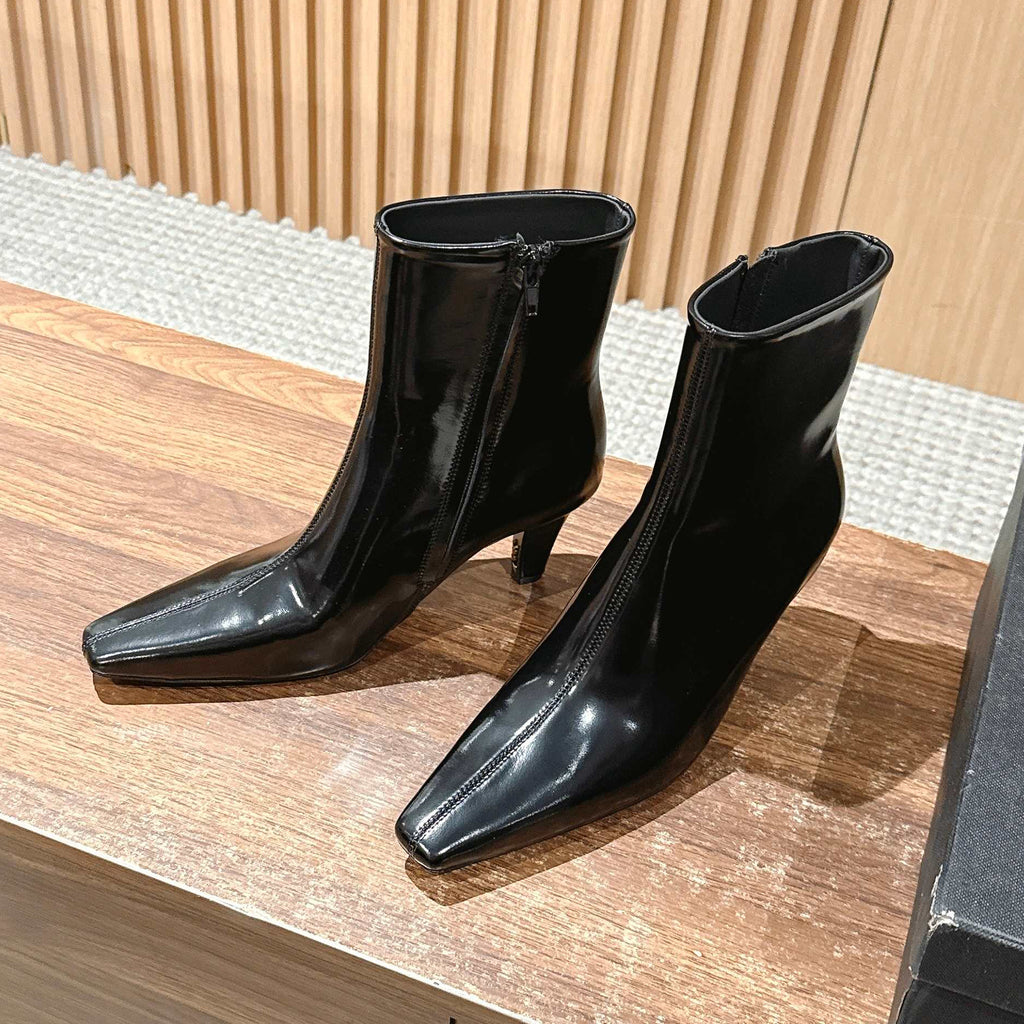 YS Women's Pointed Cat Heel Long Short Red Black Boots Fashion Temperament Elegant Sexy Zipper Short Boots Shoes Ngvp #2185