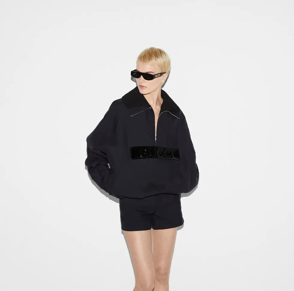 Women's Spring/Summer Solid Color Letter Logo Lapel Drop Shoulder Long Sleeve Half Zip Sweatshirt Jacket #72915