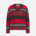 Women's Spring and Autumn Black and Red Color Block Mohair Striped Sweater #74583