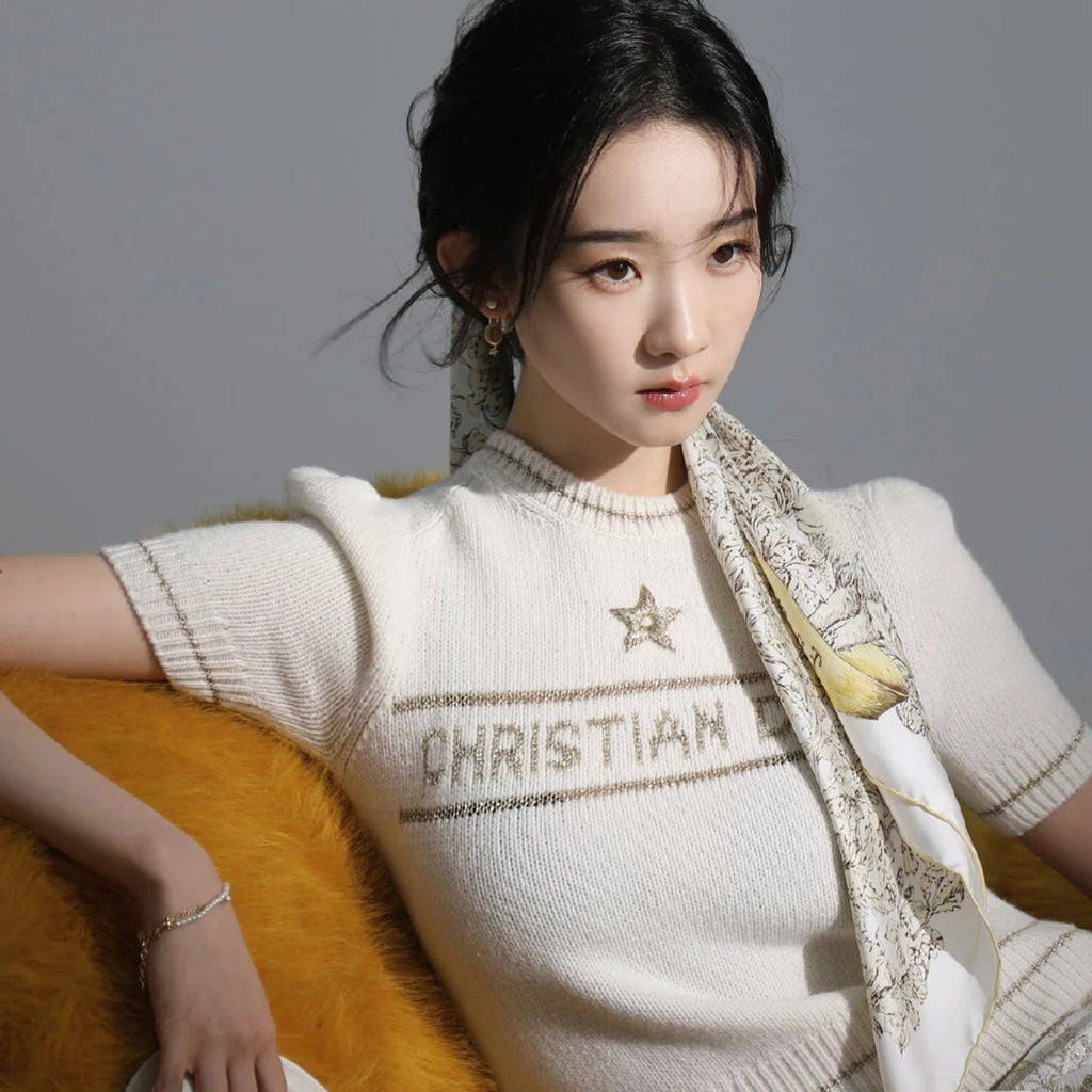 Women's Wool Blend Knit Short Sleeve Top Round Neck Fashion Temperament Short T-Shirt Knitwear #81137