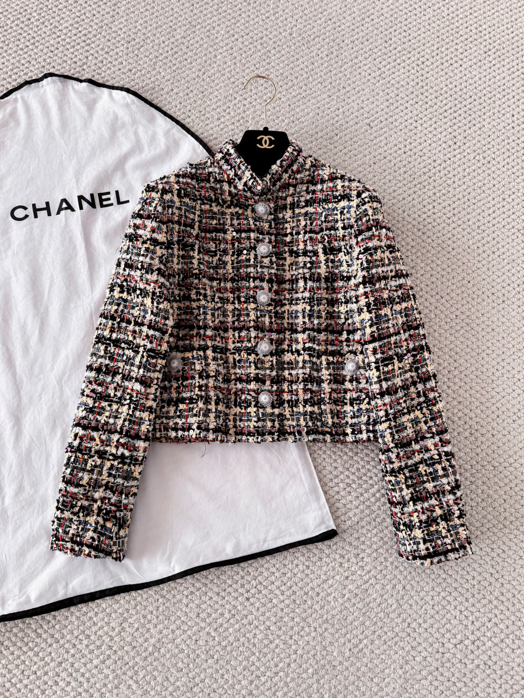 Women's 26SS Round Neck Button-up Tweed Short Coat Jacket Short Skirt Set Suit #194252