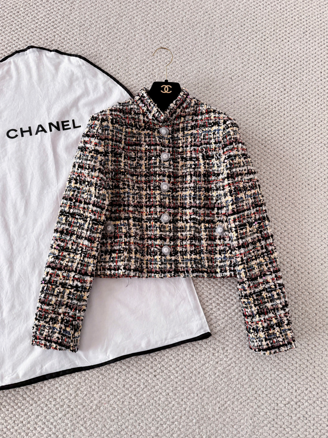 Women's 26SS Round Neck Button-up Tweed Short Coat Jacket Short Skirt Set Suit #194252