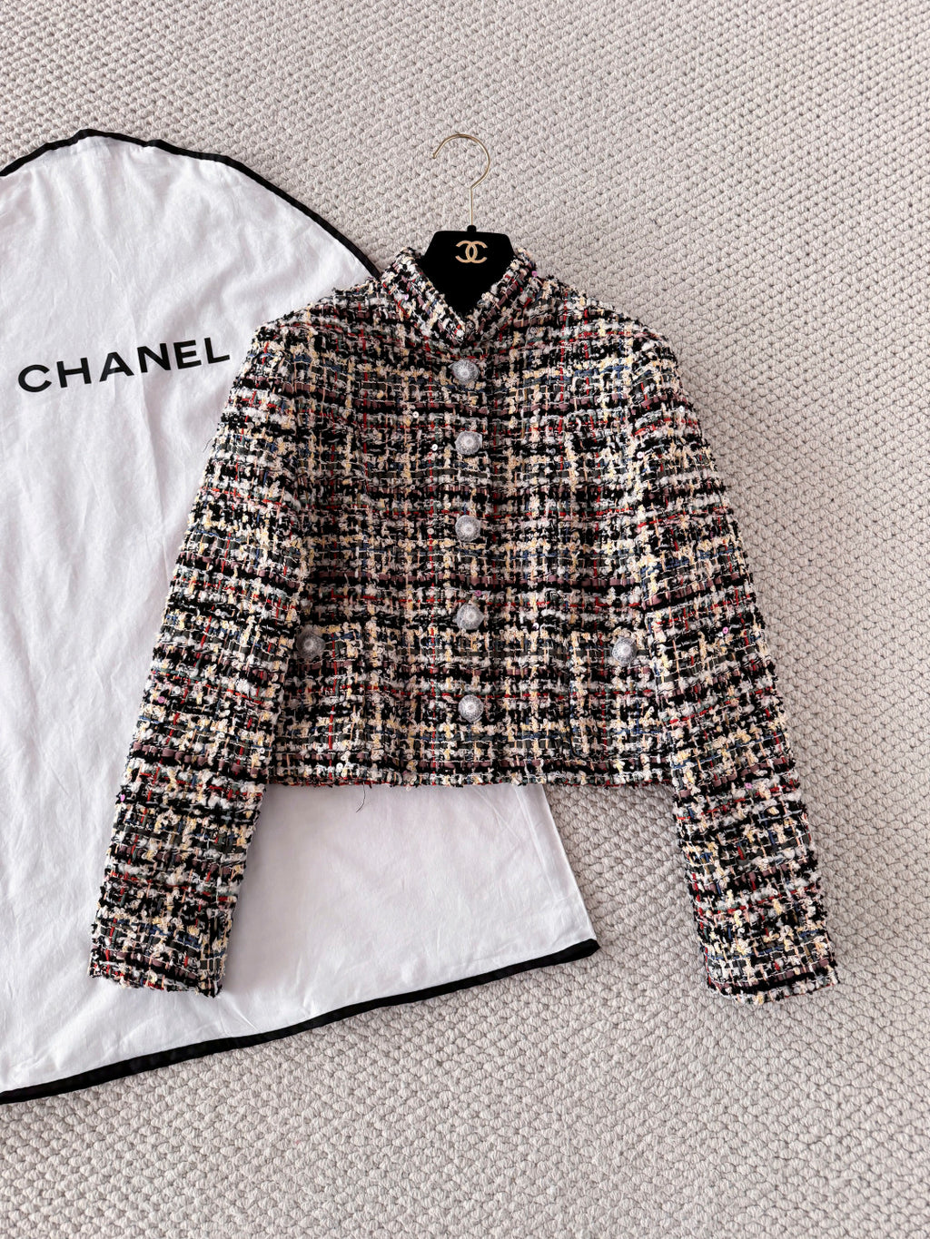 Women's 26SS Round Neck Button-up Tweed Short Coat Jacket Short Skirt Set Suit #194252