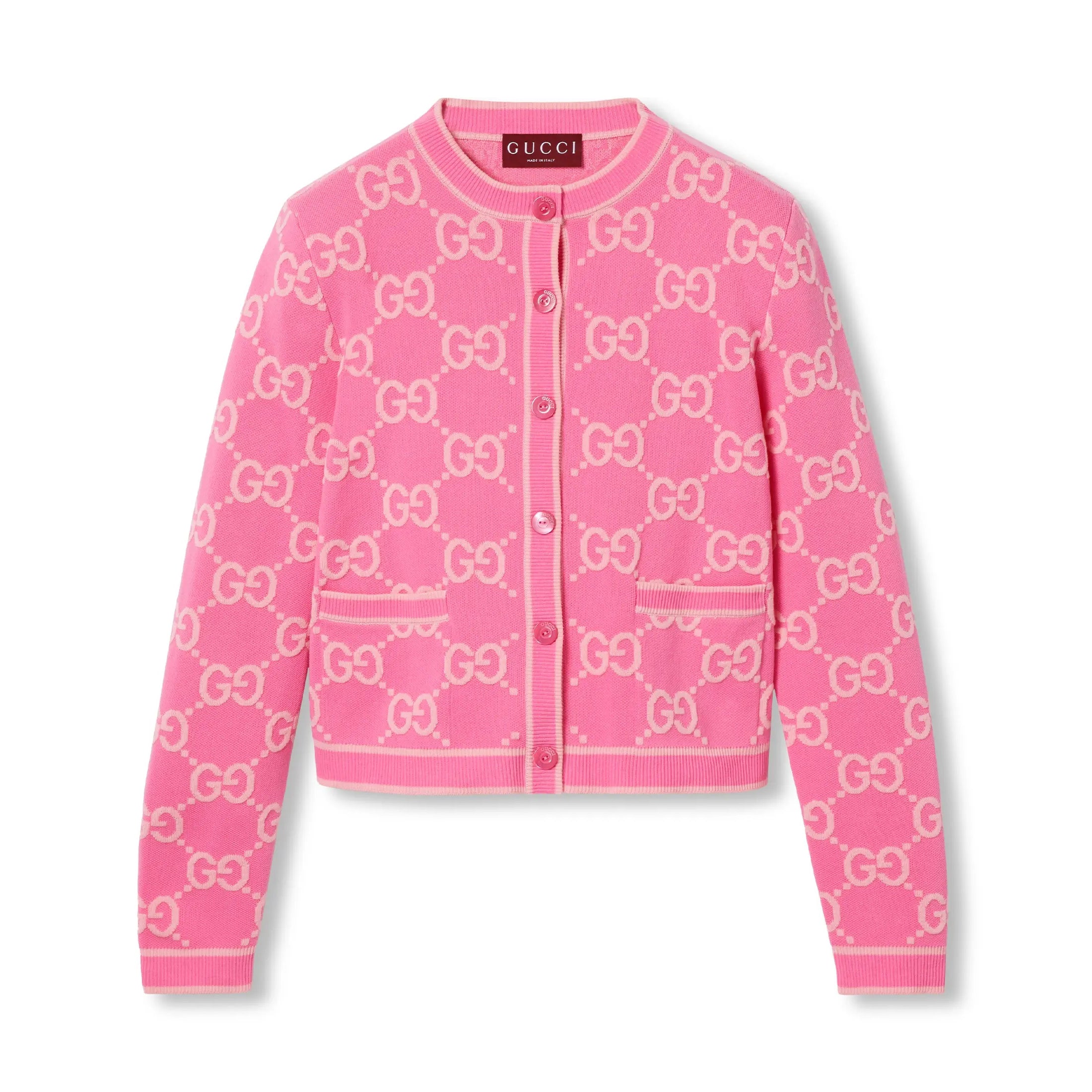 Women's Spring and Autumn Pink Logo Pattern Round Collar Single Breasted Long Sleeve Knit Jacket Cardigan #72334