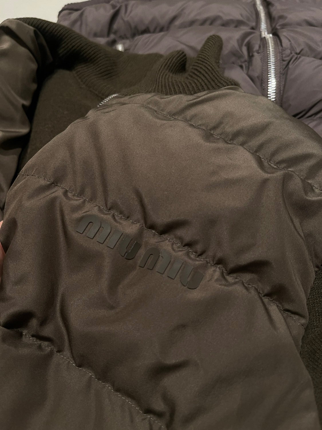 Cashmere Knitted Patchwork Goose Down Stand Collar Down Jacket #194161