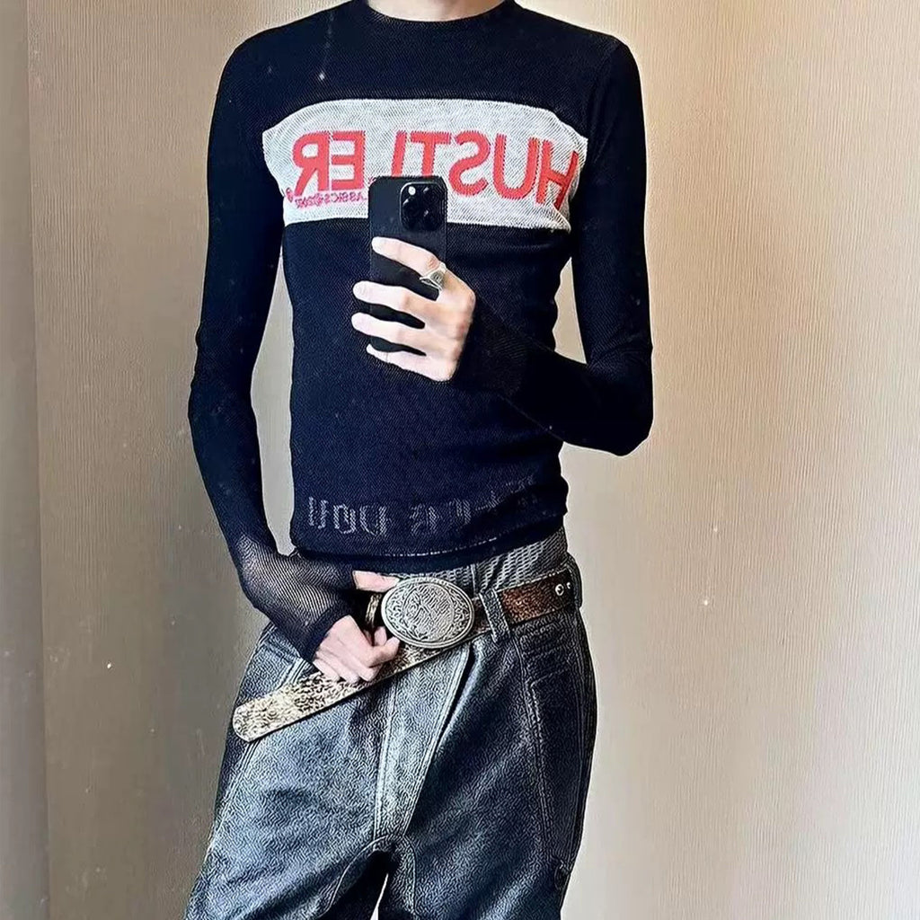 HOOD BY AIR Mesh Zipper Thumbtack Bottom Tight Stretch Long Sleeve Tee Opium Style Tee High Street Retro Trend Fashion Zipper Cardigan Ngvp #1749