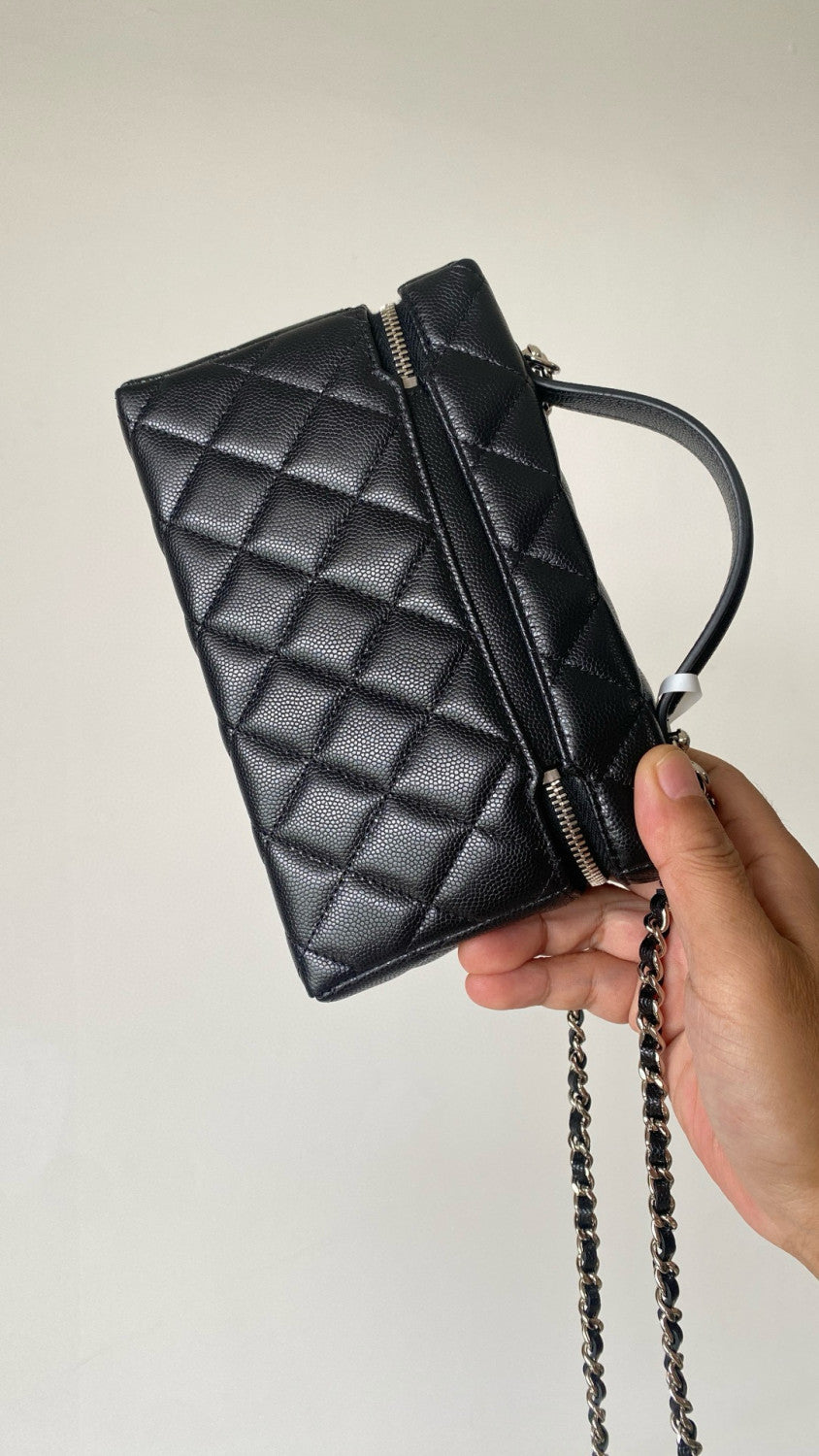 Women's Solid Color Rhinestone Star Logo Chain Calfskin Handbag Makeup Bag Bags #77689