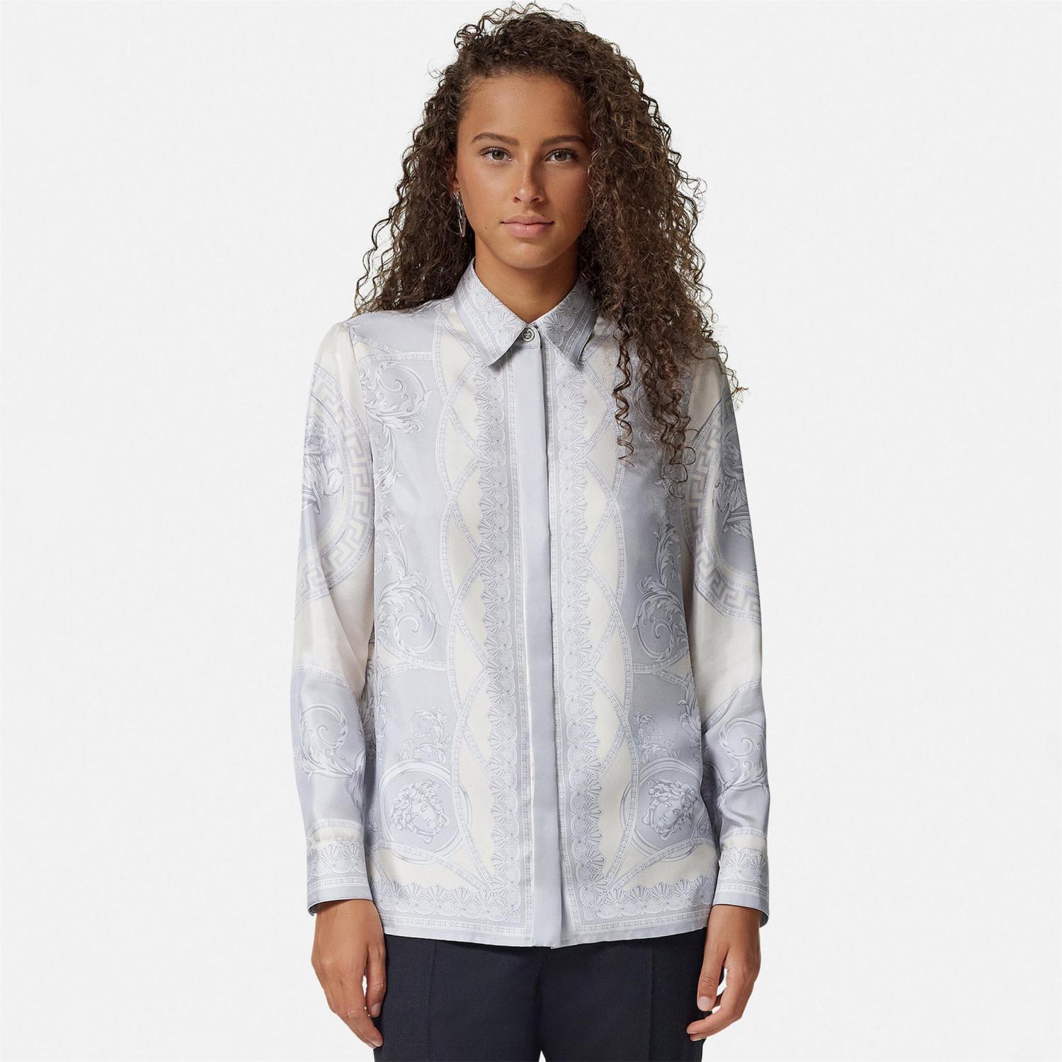 Versace Men's And Women's Summer Vacation Style Fashion Casual Flip Collar Printed Long Sleeved Silk Shirt #75228