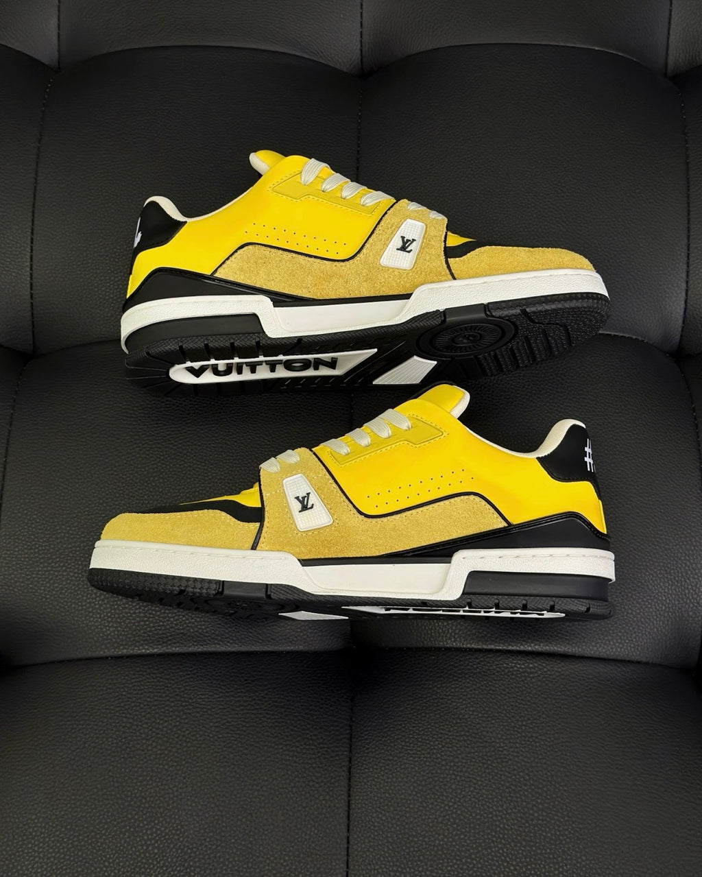 LV Trainer Men's And Women's Solid Color Cowhide Leather Round Toe Low Top Lace-up Sneakers Shoes #77891