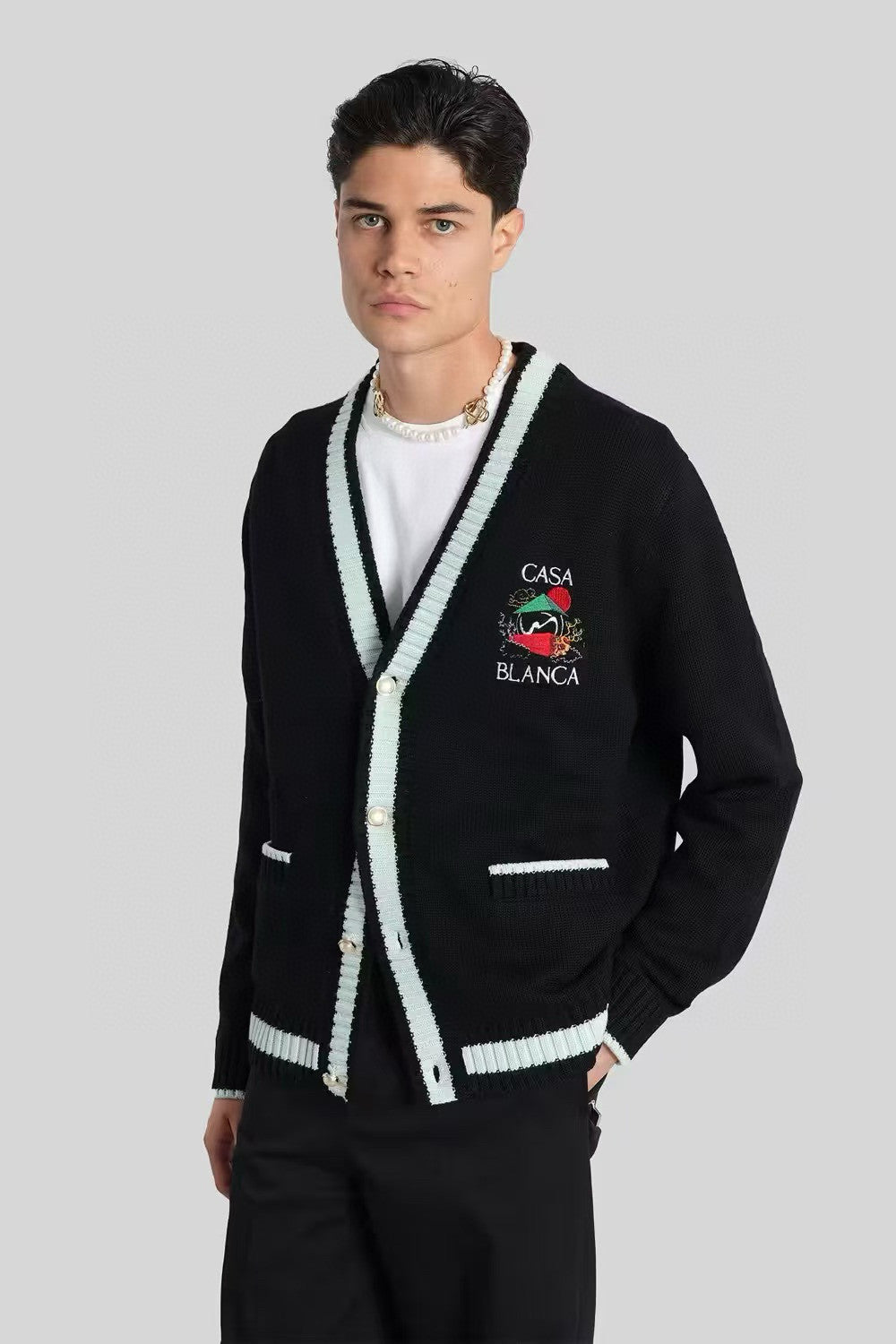 Casa Mountain Temple Cardigan Men's And Women's Spring/autumn Fashion Casual Embroidered Badge V Neck Single Breasted Knitted Cardigan #78324