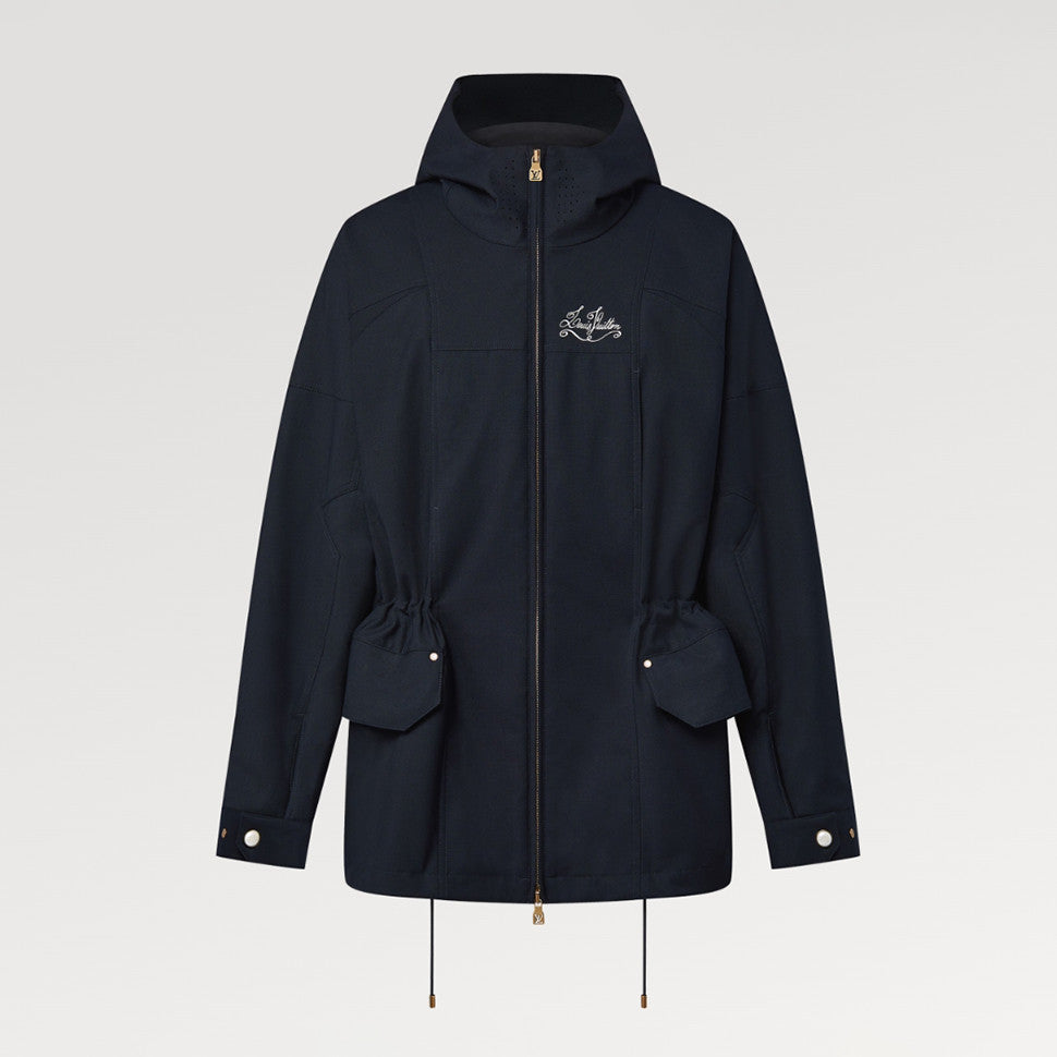 Men's Solid Logo Embroidered Hooded Zipper Blue Long Sleeve Fitted Parker Jacket Coat #71458