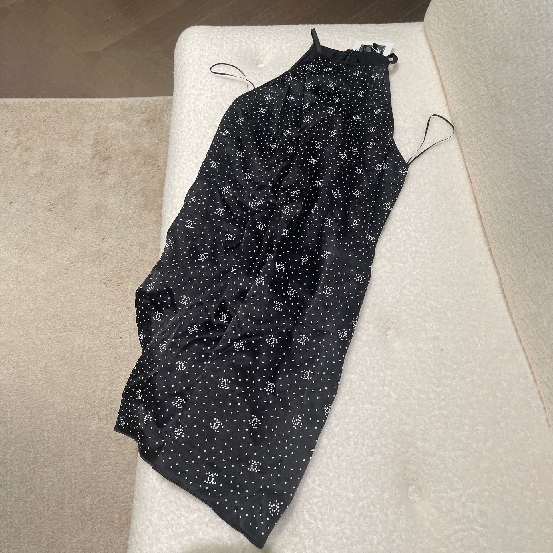 Women's Summer Black Letter Printed Silk Halter Dress #72961