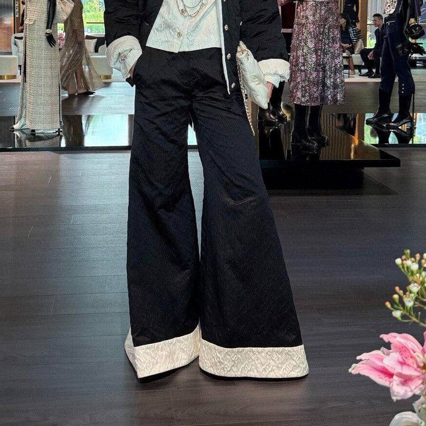 M¨¦tiers d'art Women's Spring/Autumn Fashion Classic Dark Pattern Jacquard Wide Leg Silk Casual Pants #78288