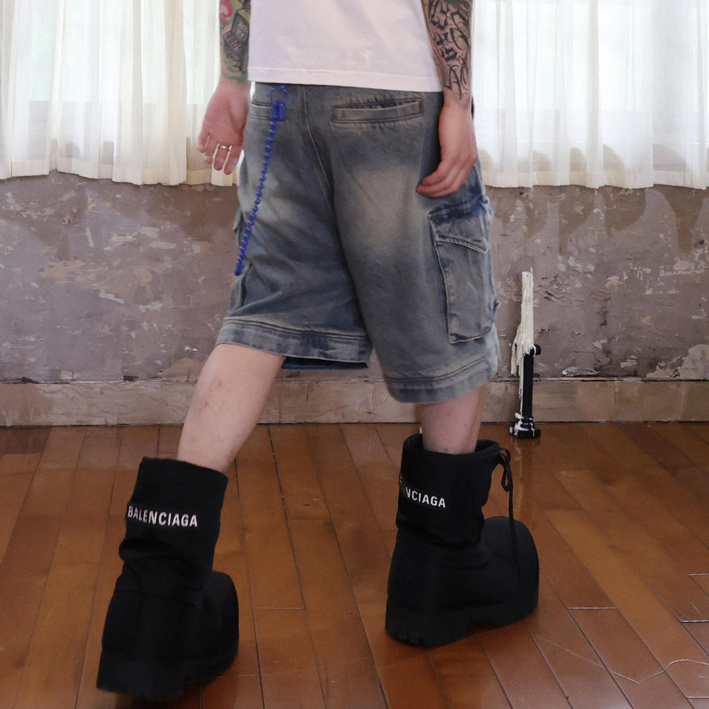 Groupmarek Men's Summer Blue Multi Pocket Water Washed Combination Camo Detachable Casual Denim Pants Ngvp #8395