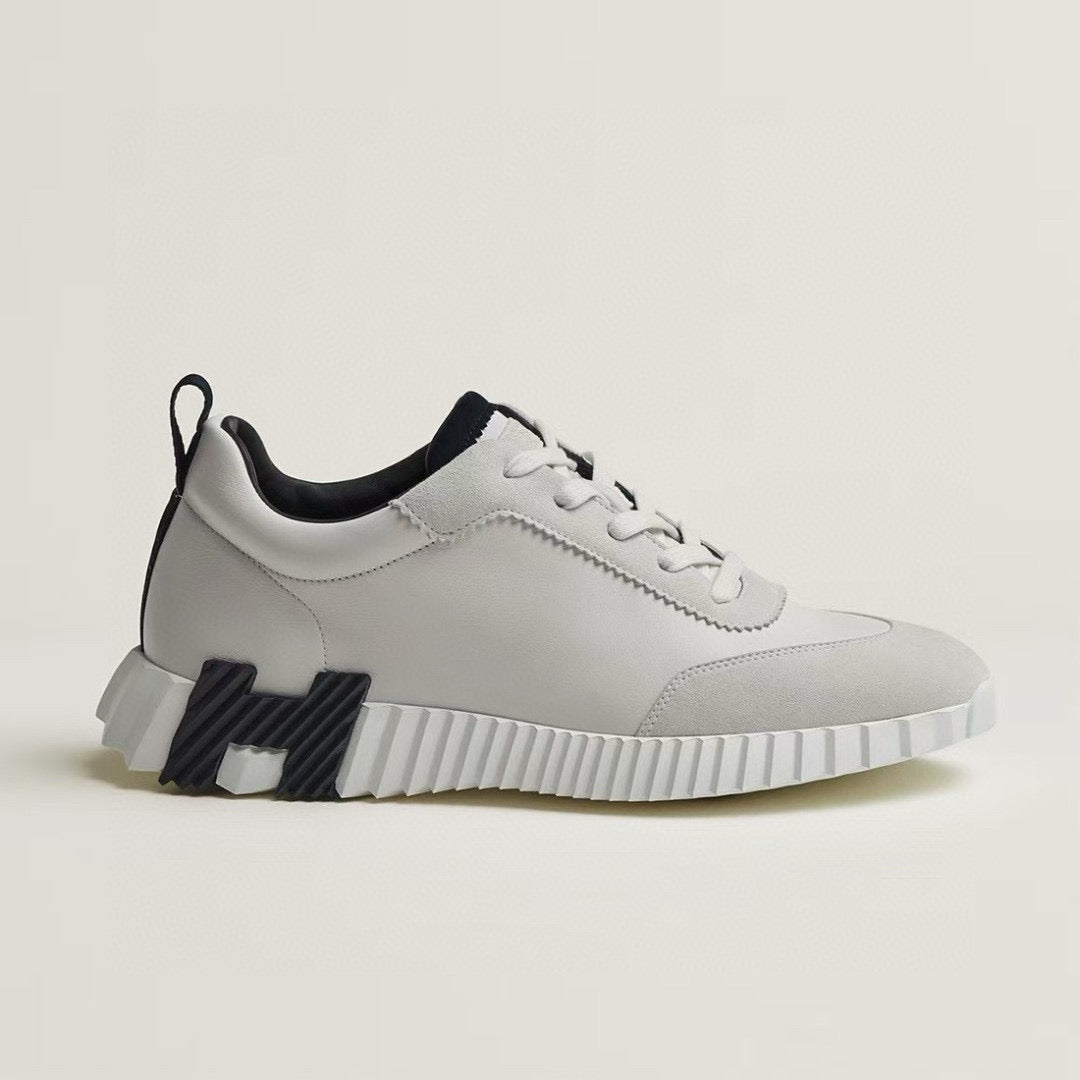 HM Bouncing Sneakers Men's Solid Color Leather and Suede Mesh Low-Top Lace-Up Shoes #81413