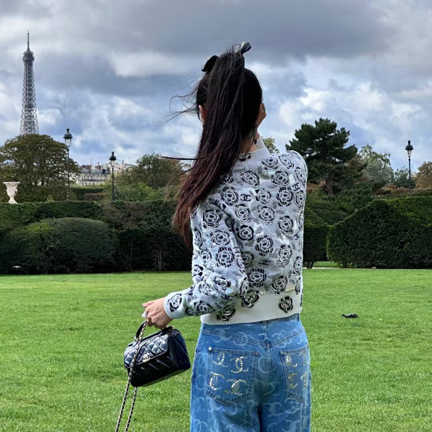 Women's Fall And Winter Sequin Cashmere Sweater Camellia Logo Jacquard Knit Pullover Sweater Knitted #71656