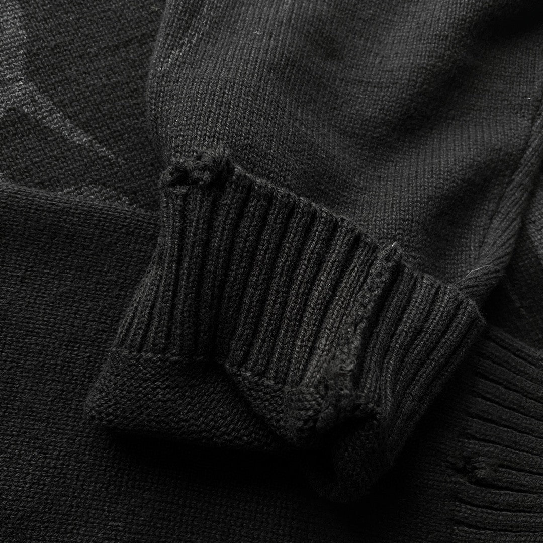 Men's Spring And Autumn Y2K Old High Neck Zipper Pattern Printed Black Long Sleeve Loose Knit Cardigan Jacket Ngvp #9479