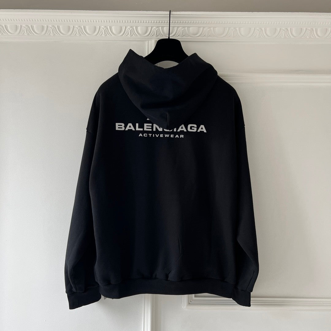 Men's and Women's Spring and Autumn Black Logo Printed Loose Long Sleeve Hooded Sweatshirt #99884