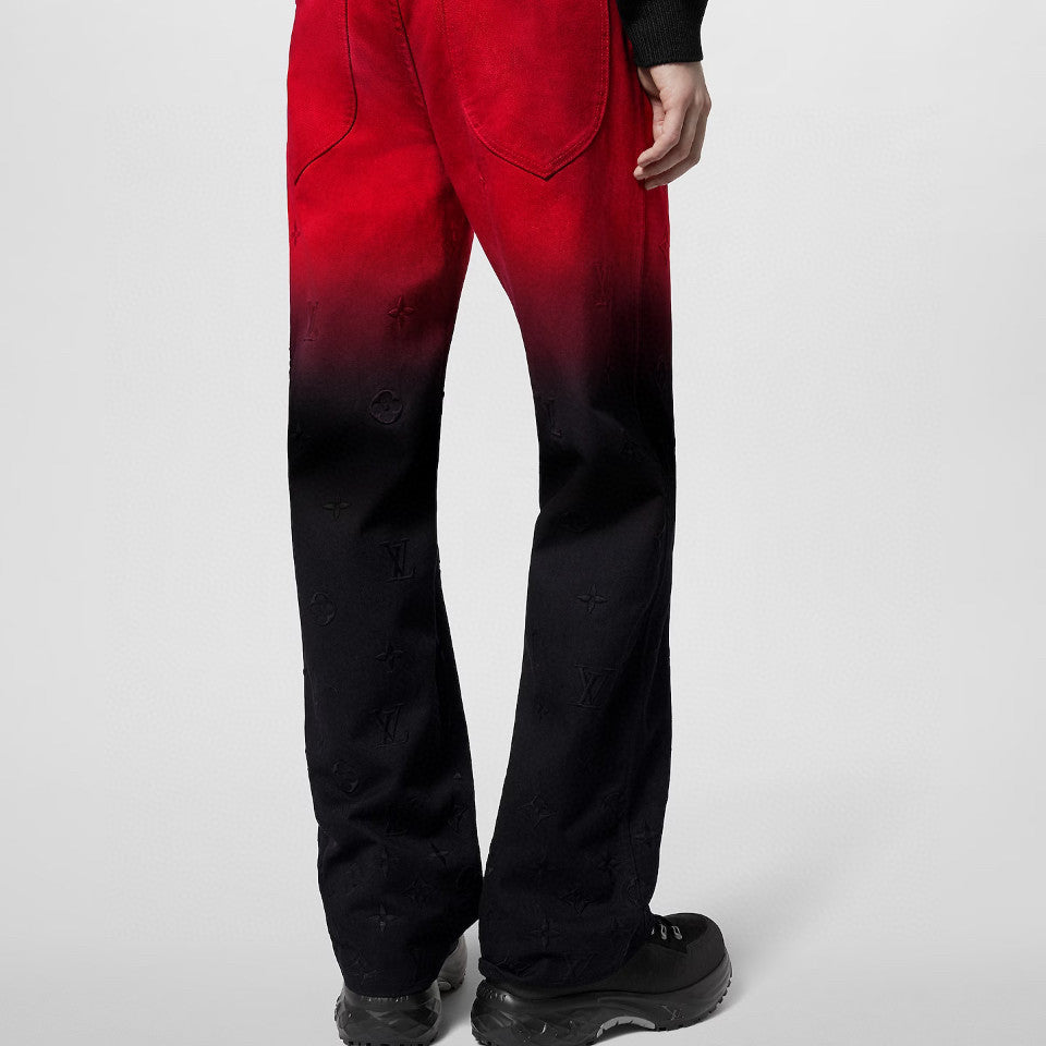 Men's Fall/Winter Black and Red Gradient Embroidered Logo Patterns Straight Leg Jeans Pants #98169