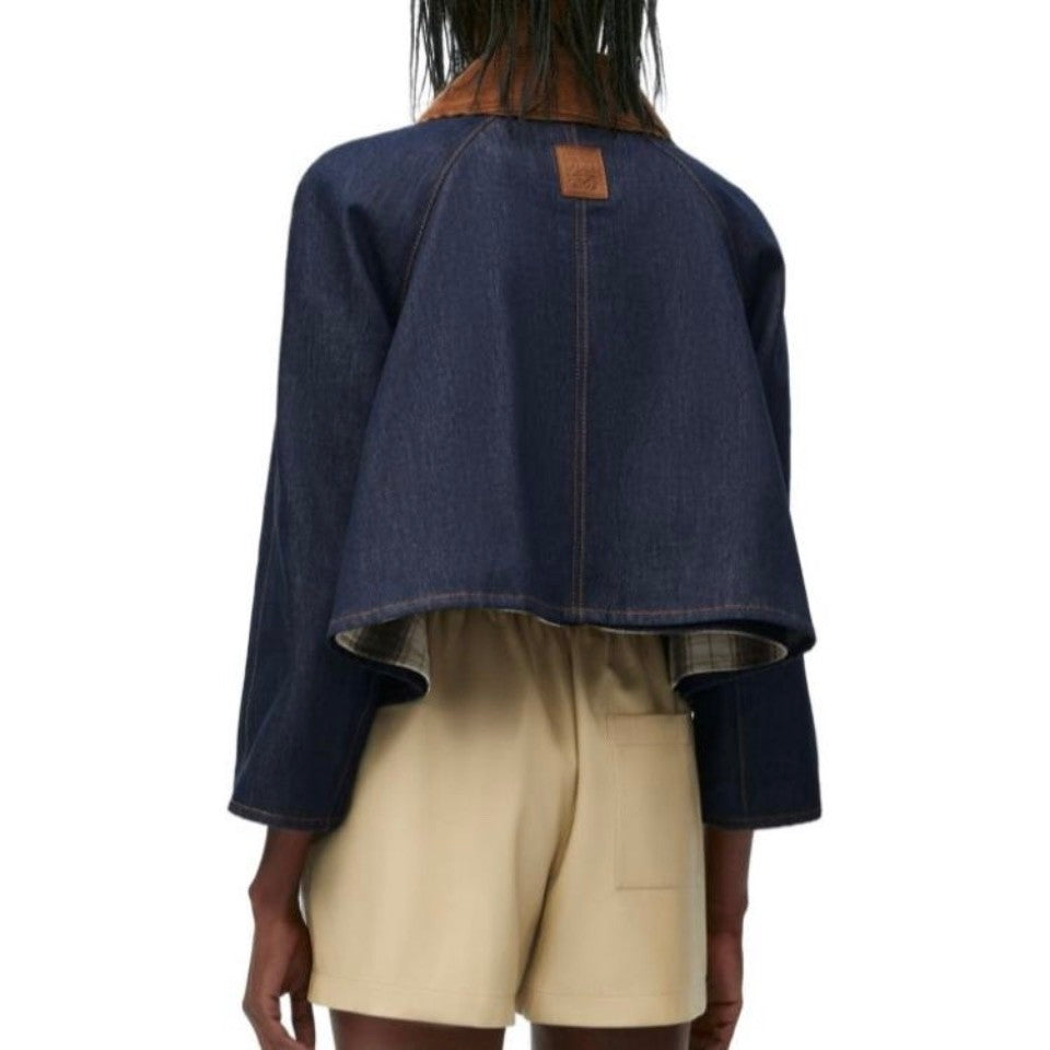 Women's Fall Blue Twill Denim Patchwork Long Sleeve Zipper Jacket #72833