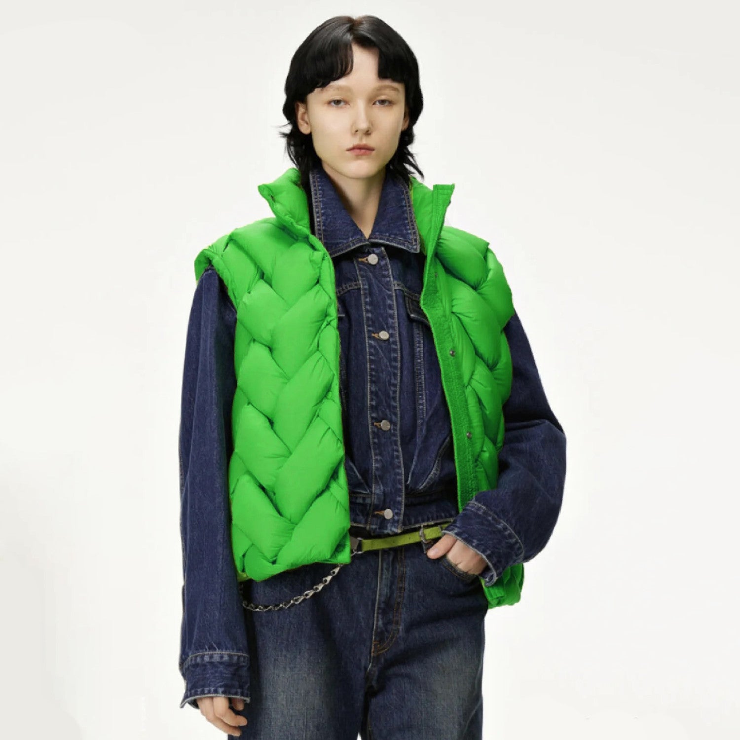 Men's Women's Woven Down Vest Solid Color Standing Collar Single Breasted White Duck Down Jacket Vest Ngvp #7216