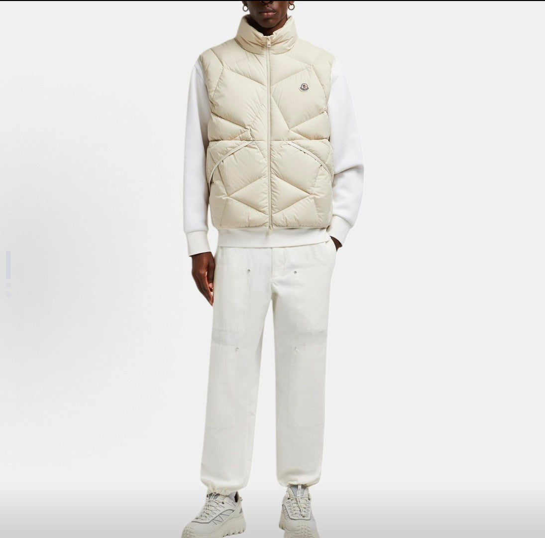 Men's Fall/winter Vendavel Off-white Asymmetric Geometric Embroidered Chest Patch Down Vest With Stand Collar Jacket #81814A