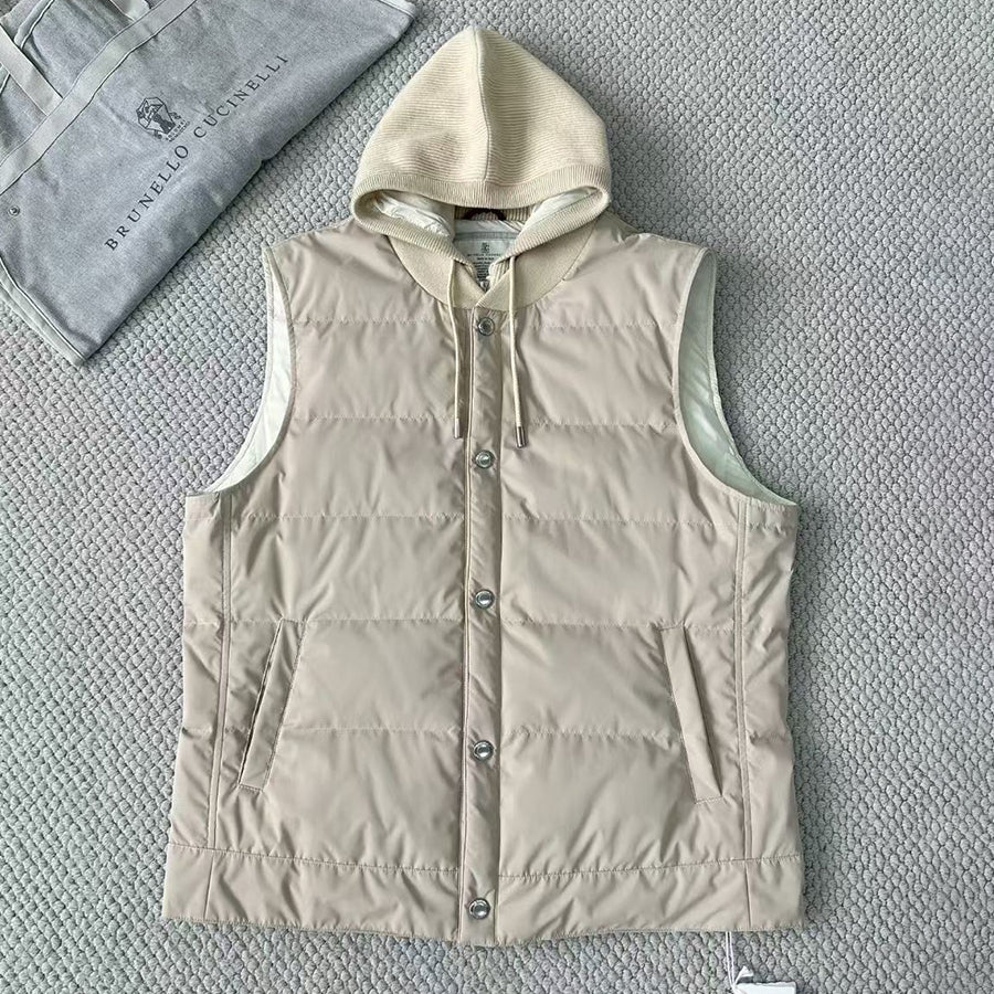 BC Men's Fall/Winter High-Street Color-Blocked Single-Breasted Solid Sleeveless Hooded Down Vest Ngvp #2321