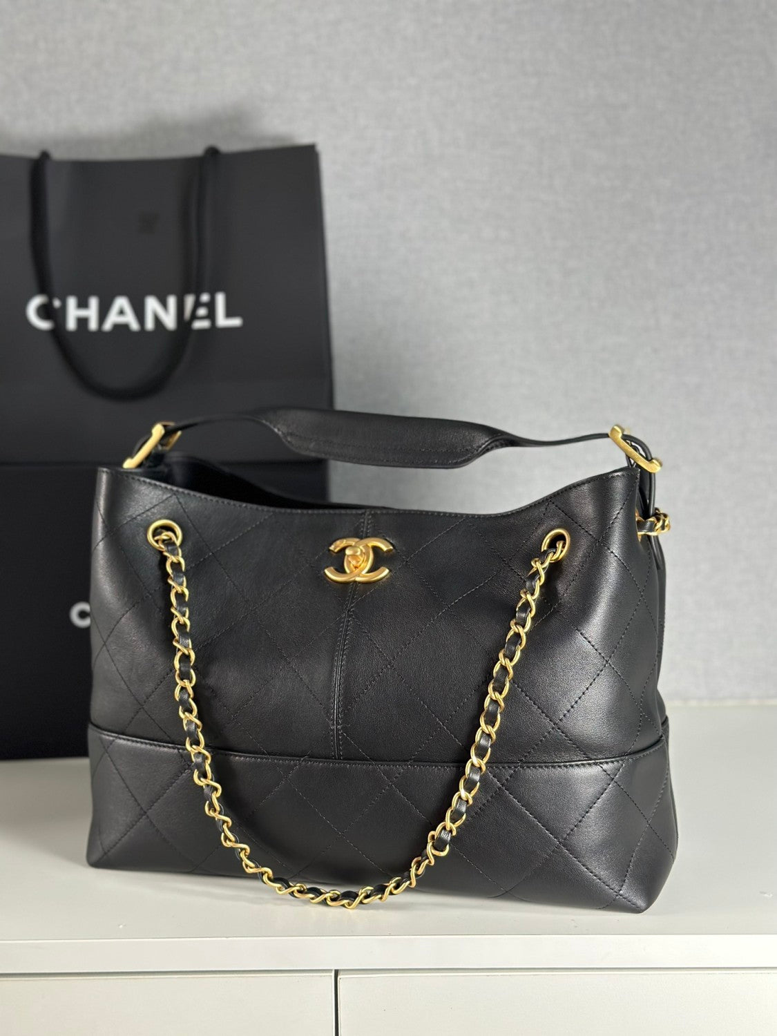 25a Hobo Full-leather Black & Gold Horizontal Tote Bag Stylish Luxury Shimmering Shoulder Bag Handheld Large Capacity Bags  #82167A