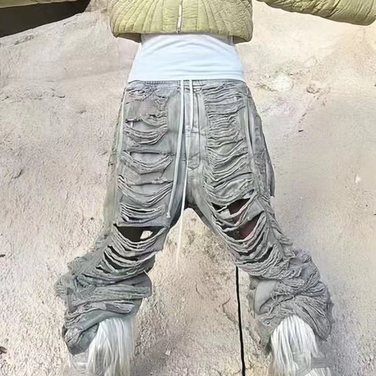 DRKSHDW Men's And Women's Fall And Winter Fashion High Street Broken Hole Jeans Trend Do Old Wide-leg Pants Ngvp #7657