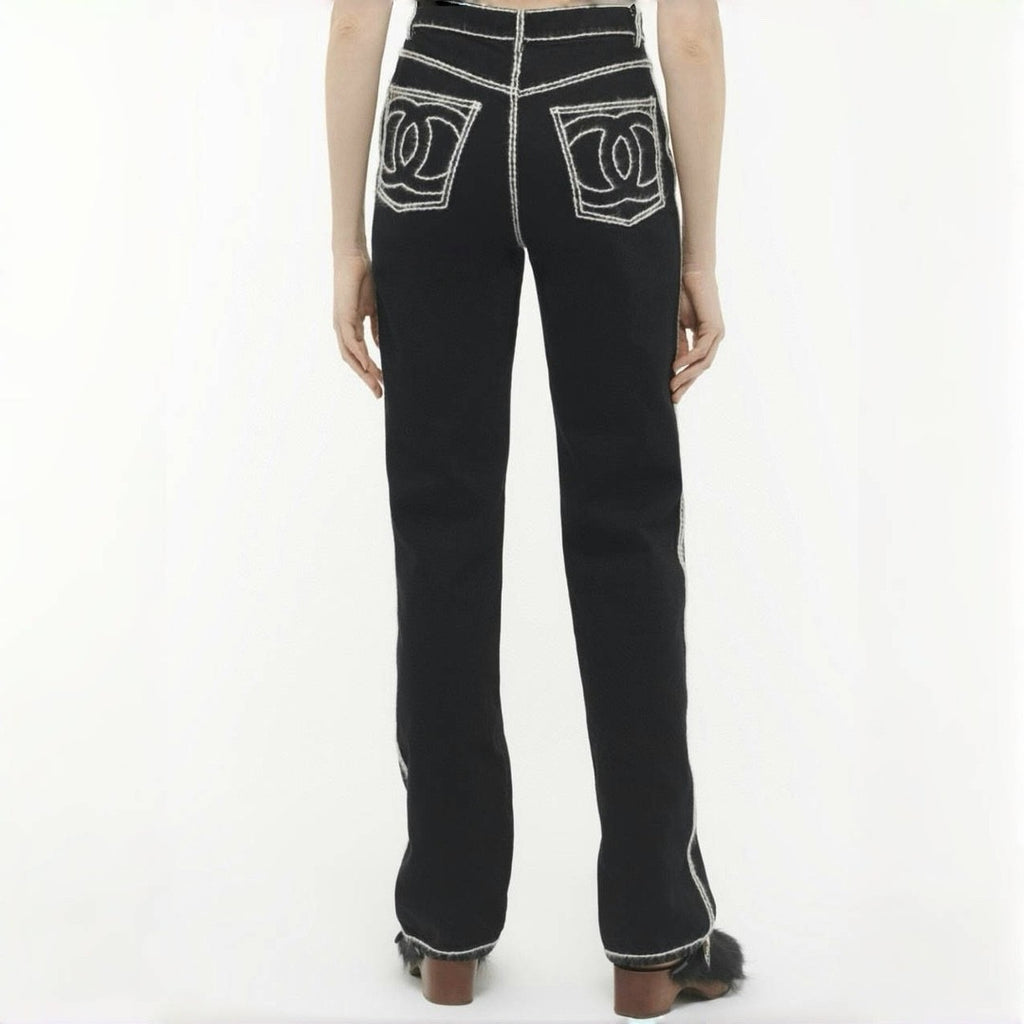 Women's Autumn and Winter Solid Color White Line Casual Jeans Pants #74131