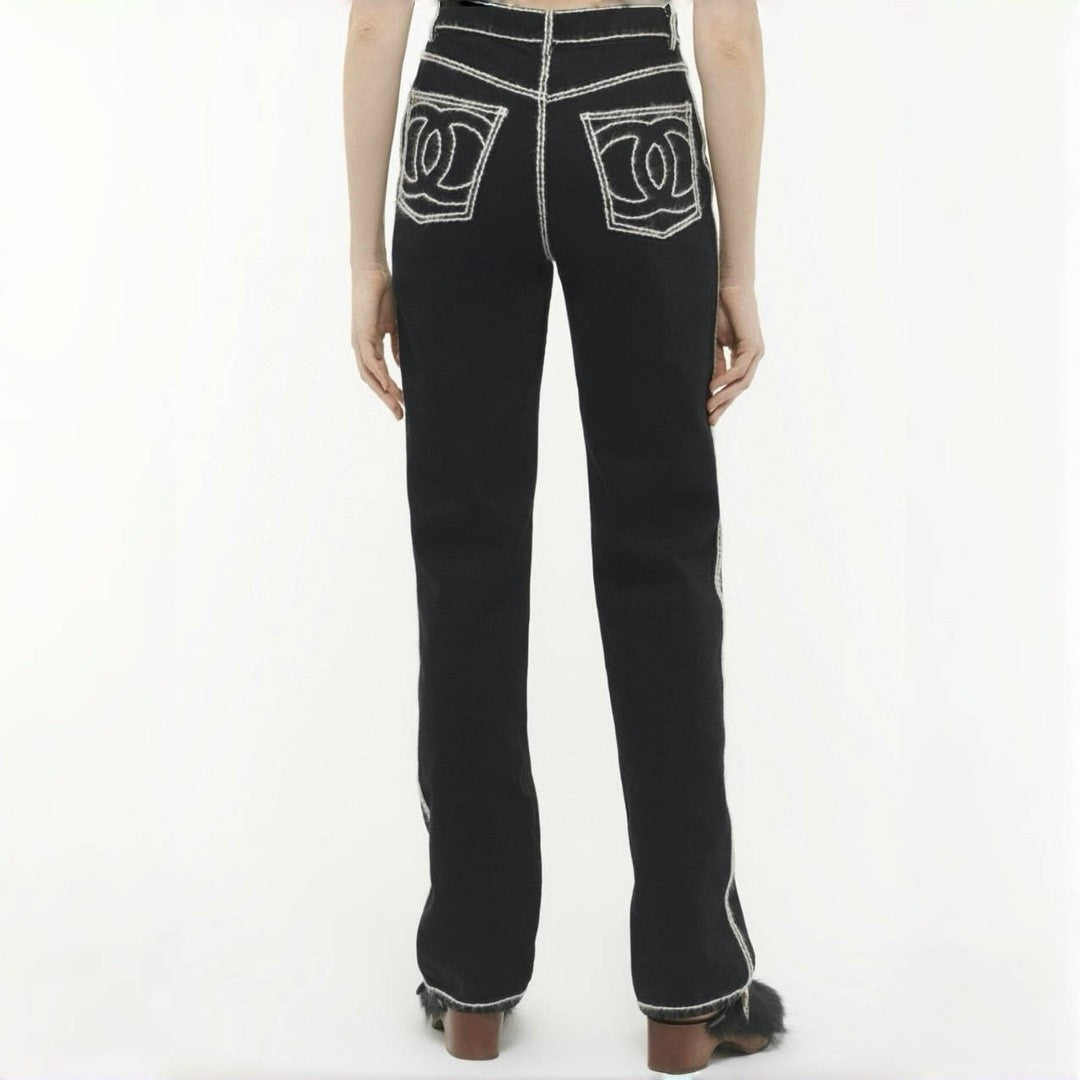 Women's Autumn and Winter Solid Color White Line Casual Jeans Pants #74131