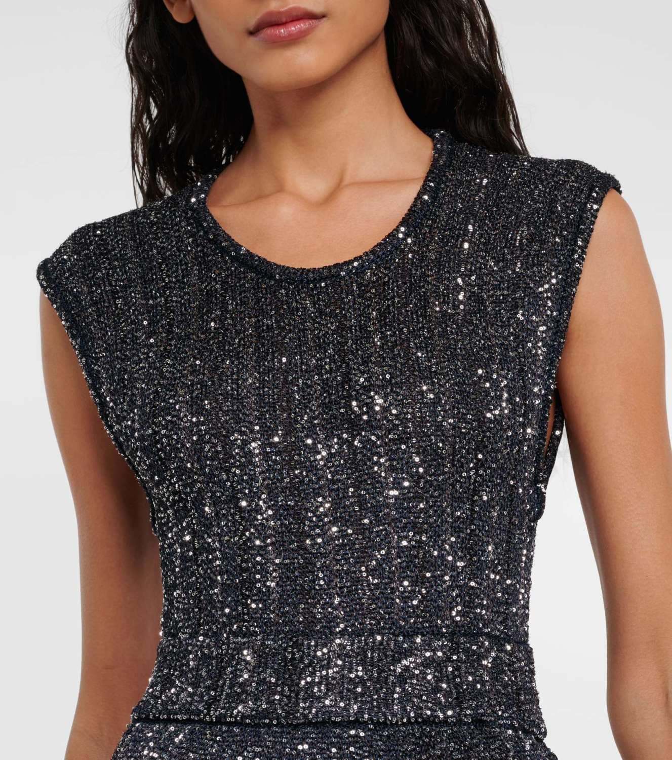 Women's Spring And Summer Sequin Dress Round Neck Sleeveless Slim Knee-length Dress Fashion Party Dresses Ngvp #9133