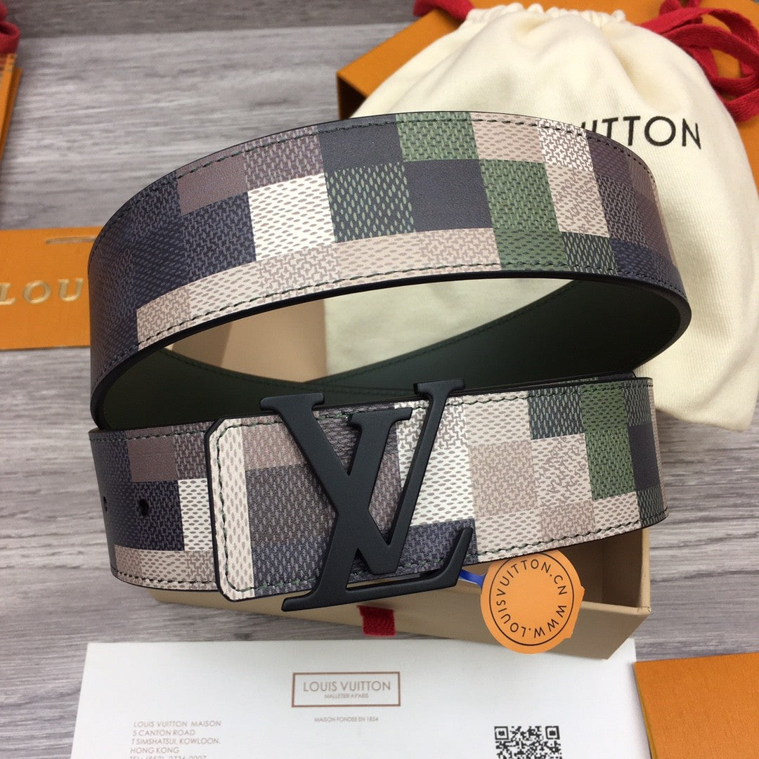 Mega Pixel Men's Four Seasons Fashion Camo Cowhide Belt Logo Luxury Double Sided Belt Width 4cm Accessories #71221