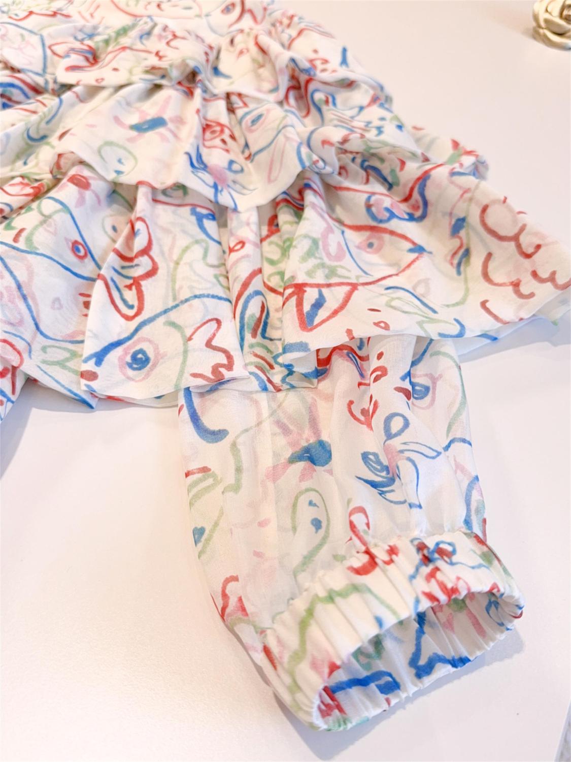 Women's Summer Fish Printed Silk Lace Short Sleeve Short Dress #75594