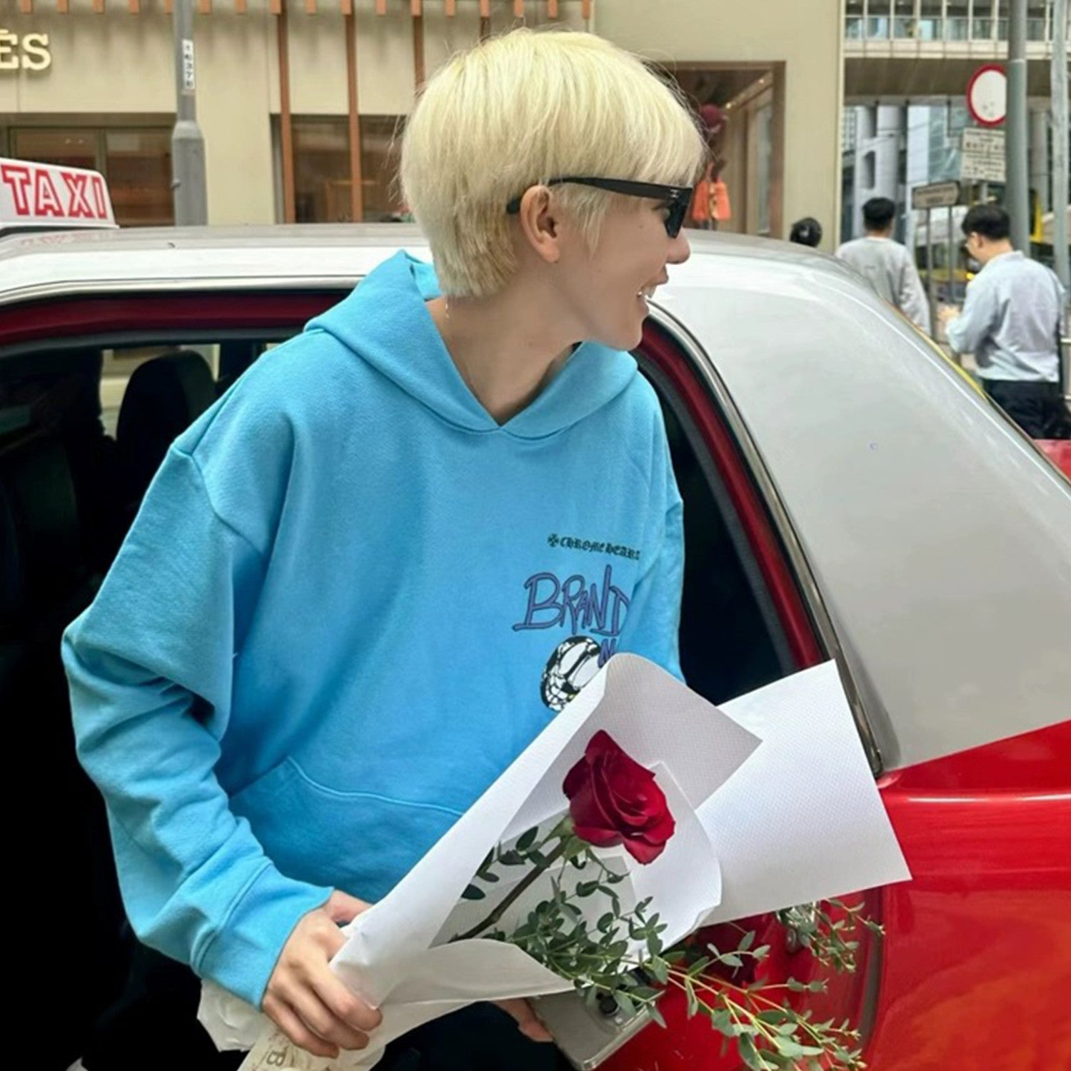 Men's Women's Spring And Summer Fashion Letter Graffiti Blue Casual Loose Hooded Sweatshirt #98725