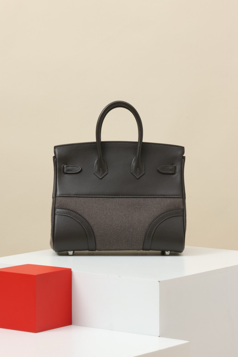 Birkin Go Team 25 BKG25 Women's Solid Color Wool Felt and Calfskin Handbag Bag Bags #77527