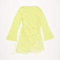 Women's Summer Yellow Lace Side Shoulder Hollow Tie Long Sleeve Fitted Dresses Ngvp #8747