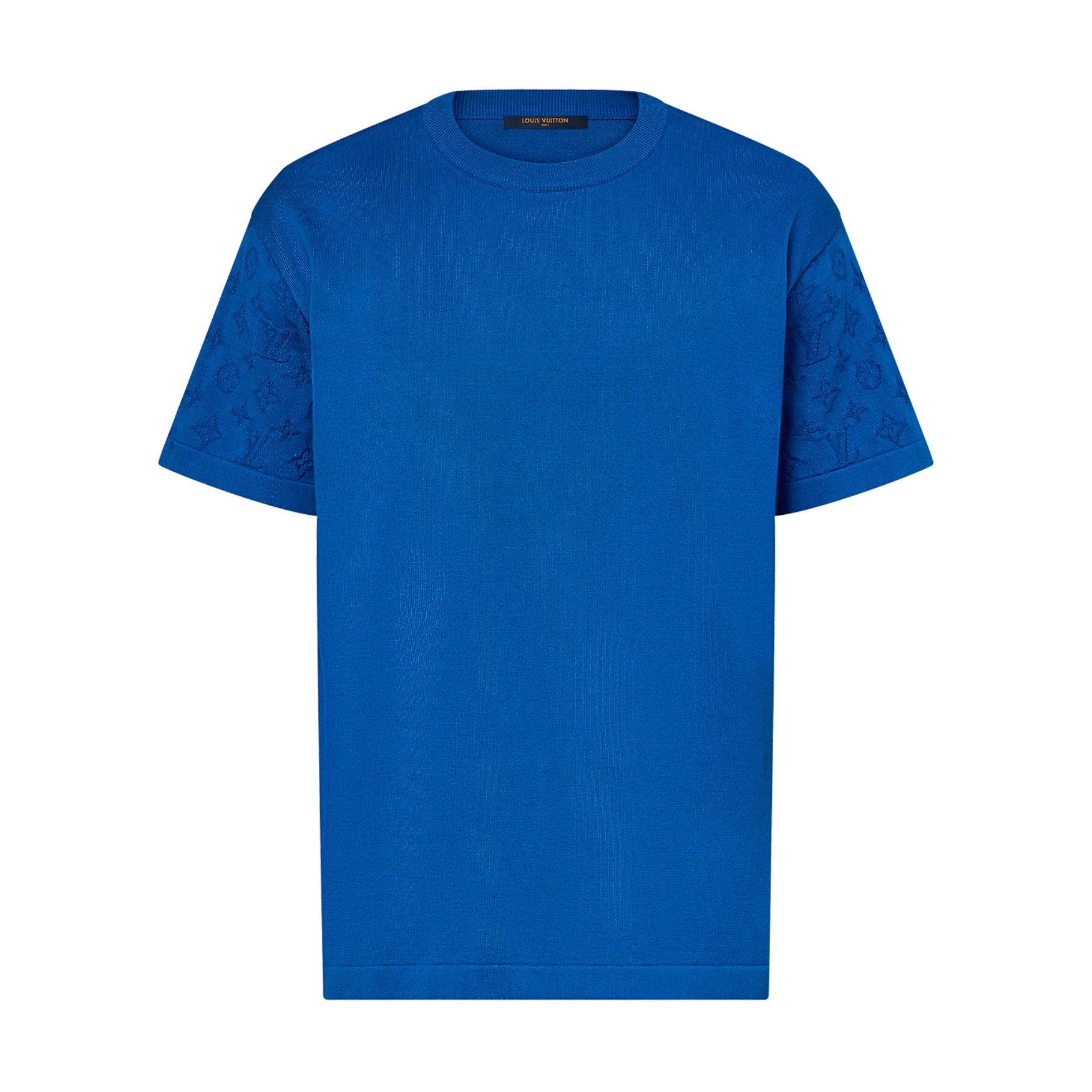 Men's Summer Blue Logo Jacquard Round Neck Cotton Short Sleeve T-Shirt #98663