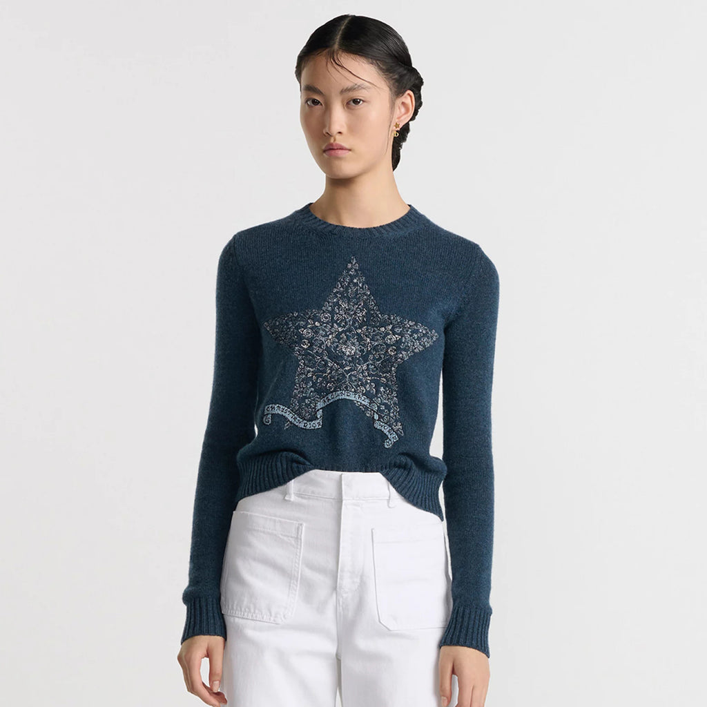 Women's Spring and Autumn Star Embroidery Pattern Cashmere Knit Crew Neck Sweater #74584