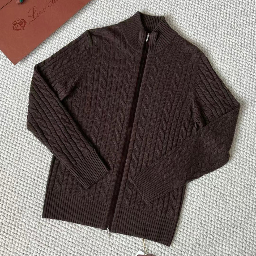 LP Men's Autumn And Winter Solid Color Zipper Half High Neck Knit Sweater Long Sleeve Jacket Ngvp #9392