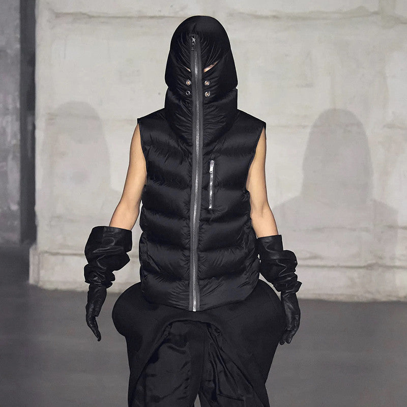 Men's Fall/Winter Dark Style Casual Solid-Color Full-Zip Hooded Quilted Down Vest Ngvp #2521