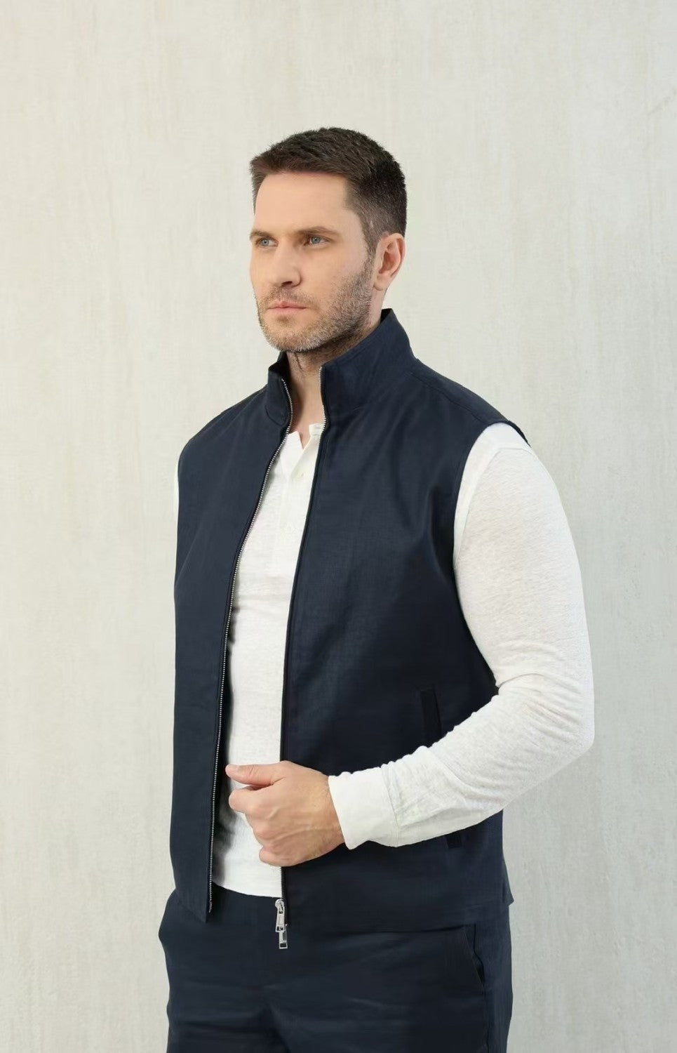 Ermenegildo Zegna Men's Spring And Autumn Solid Color Standing Collar Zipper Fit Sleeveless Vest Jacket Ngvp #1168