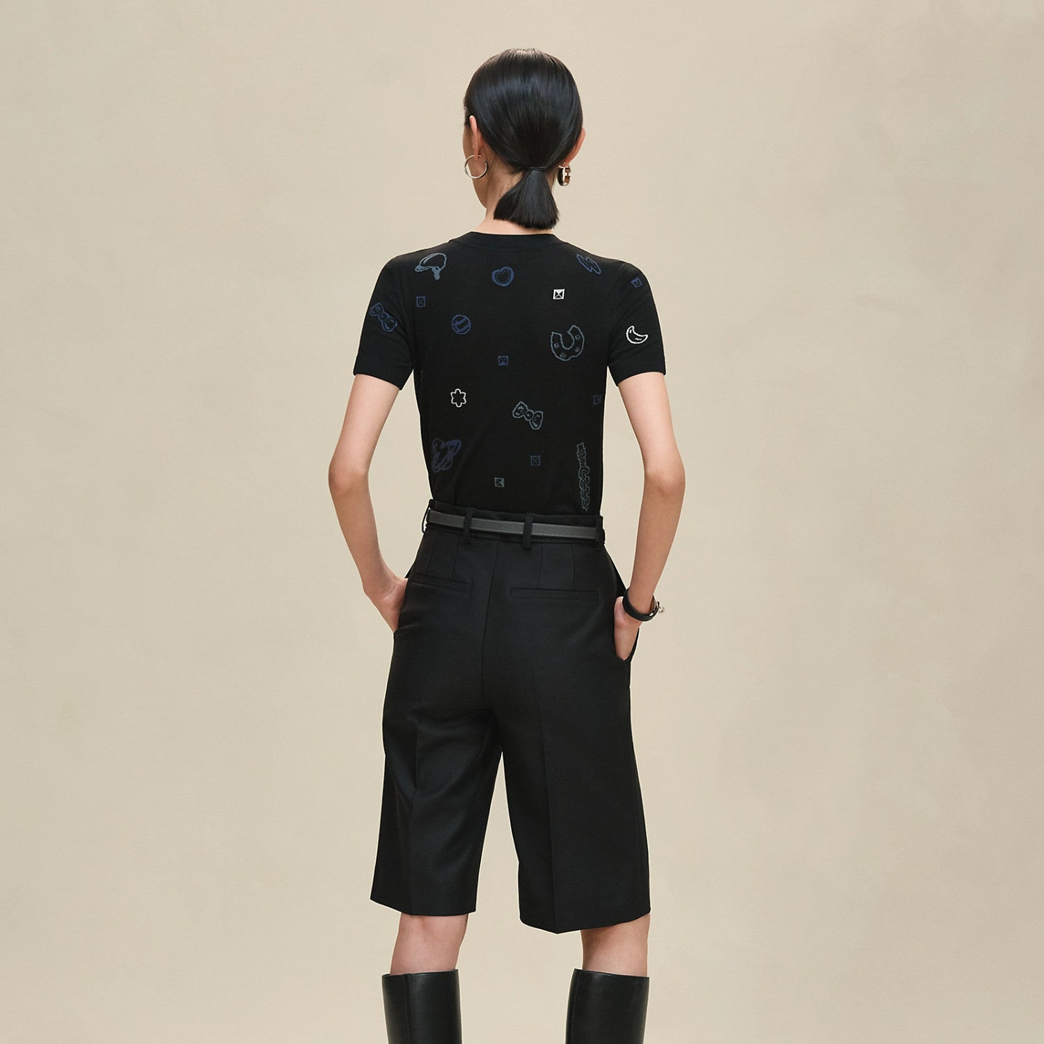 Women's Floral Jacquard Colorful Summer Round Neck Stretch Knitted Wool Blend Short Sleeve Top Sweater Ngvp #2135