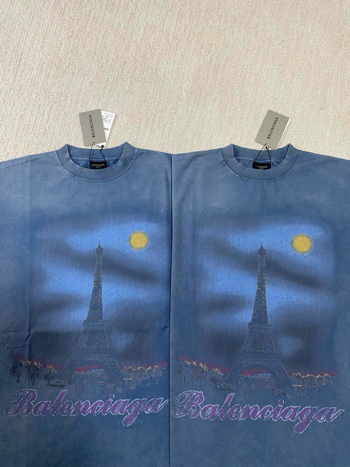 Men's Summer Paris Moon Solid Color Vintage Plain Knit Large Silhouette Short Sleeve T-Shirt #98652