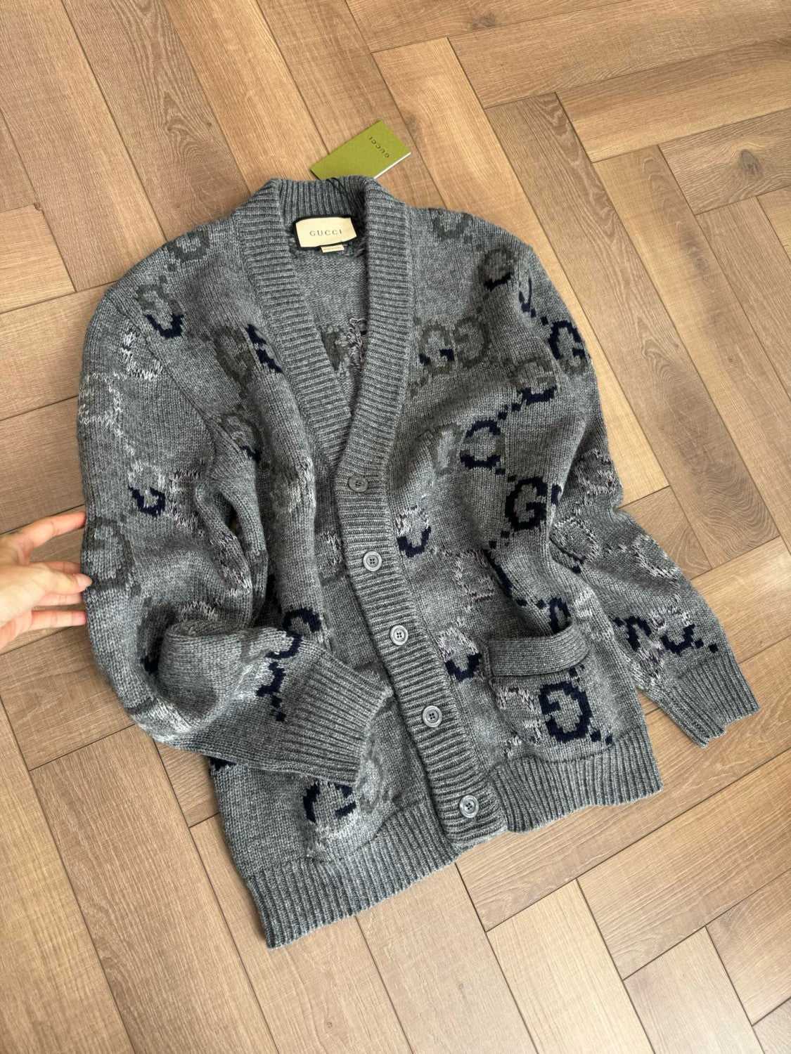 Men's And Women's Spring And Autumn Solid Color Logo Print Single-breasted V-neck Long Sleeve Cashmere Cardigan Jacket #78173