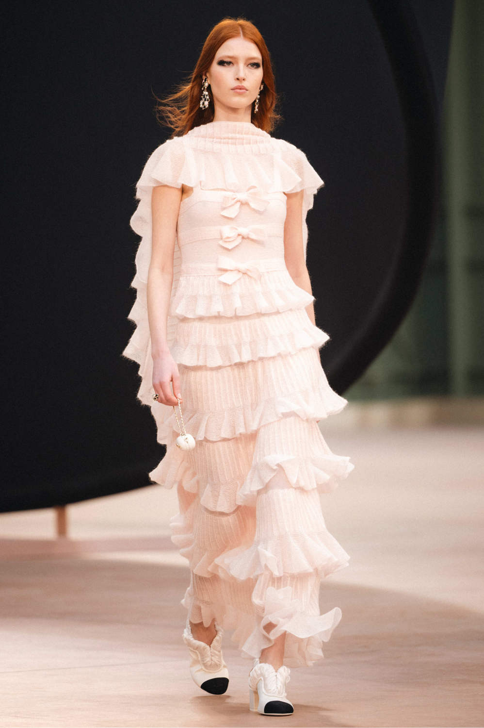 25K Solid Color Pleated Knitted Design Suspender Long Dress Mohair And Silk Light Pink #332234