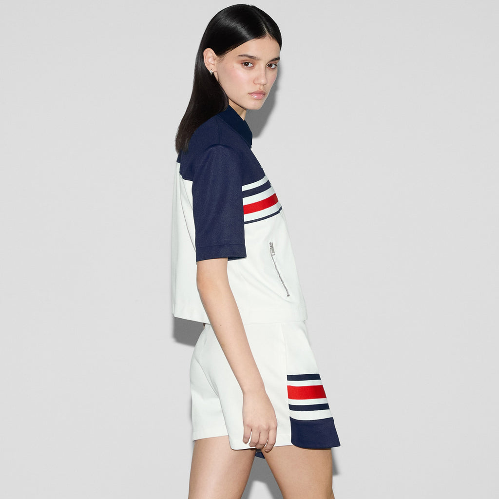 Women's Spring And Summer Fashion Casual Logo Embroidery Red And Blue Stripes College Style Zipper Pleated Skirt Pants Shorts #71374