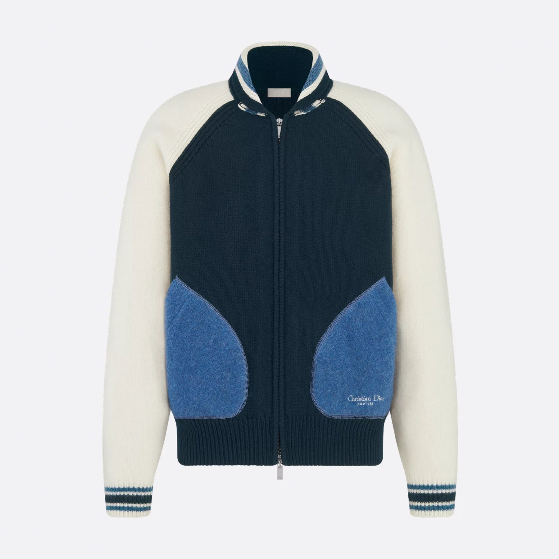 CD Men's Spring/Fall Vintage College-Style Color-Block Wool Sweater with Floral Embroidery Plain-Knit Long-Sleeve Oversized Cardigan #81595