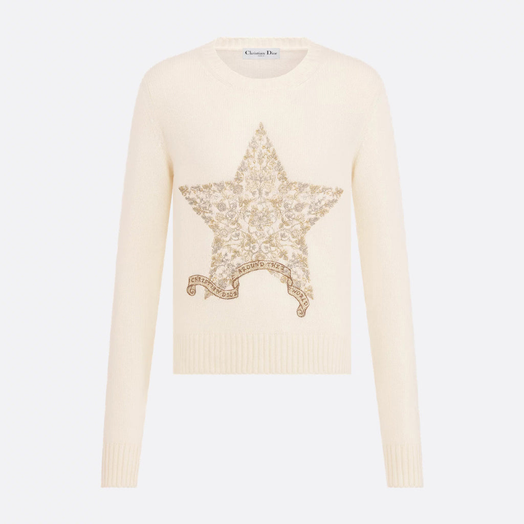 Women's Spring and Autumn Star Embroidery Pattern Cashmere Knit Crew Neck Sweater #74584